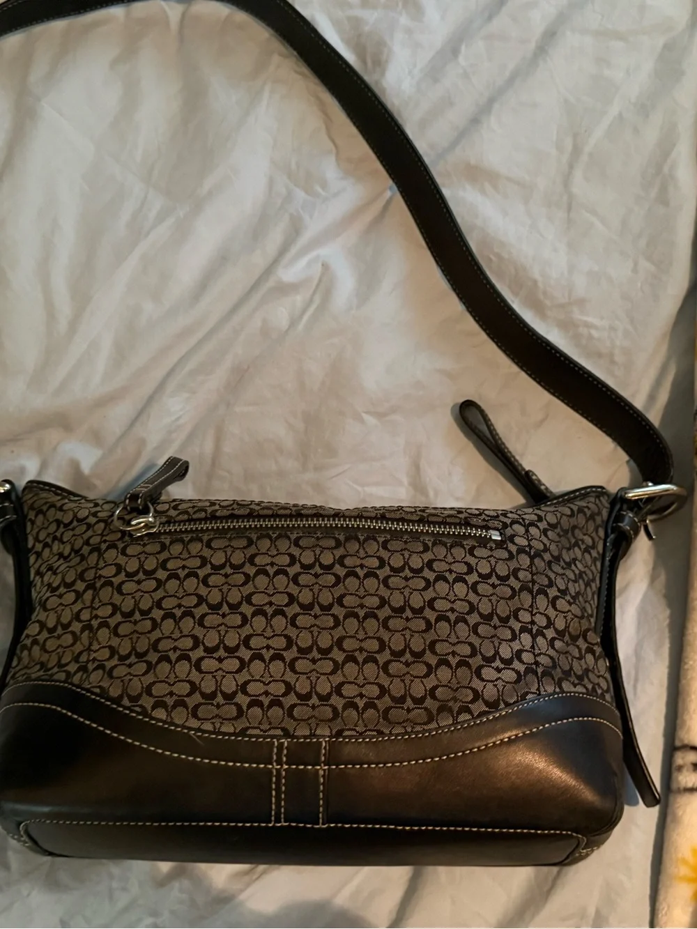 Coach Signature Canvas and Leather Shoulder Bag in black and grey